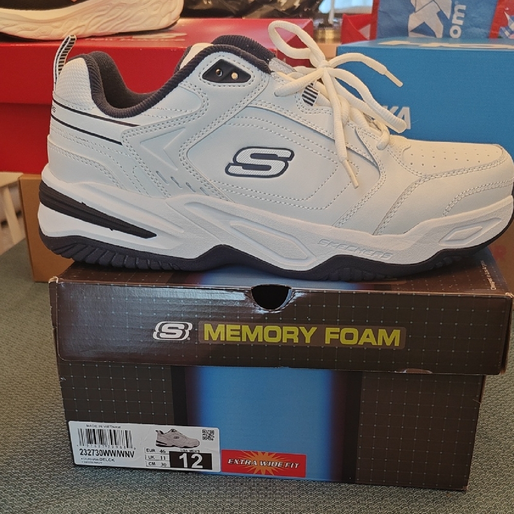 Skechers Durham White and Black Memory Foam Sneakers